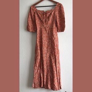 Floral print burnt orange prairie fall country cottagecore slit dress